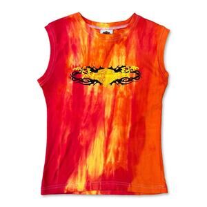 Y2K Harley Davidson Fire Flame Red & Orange Muscle Tank Top | Size Large